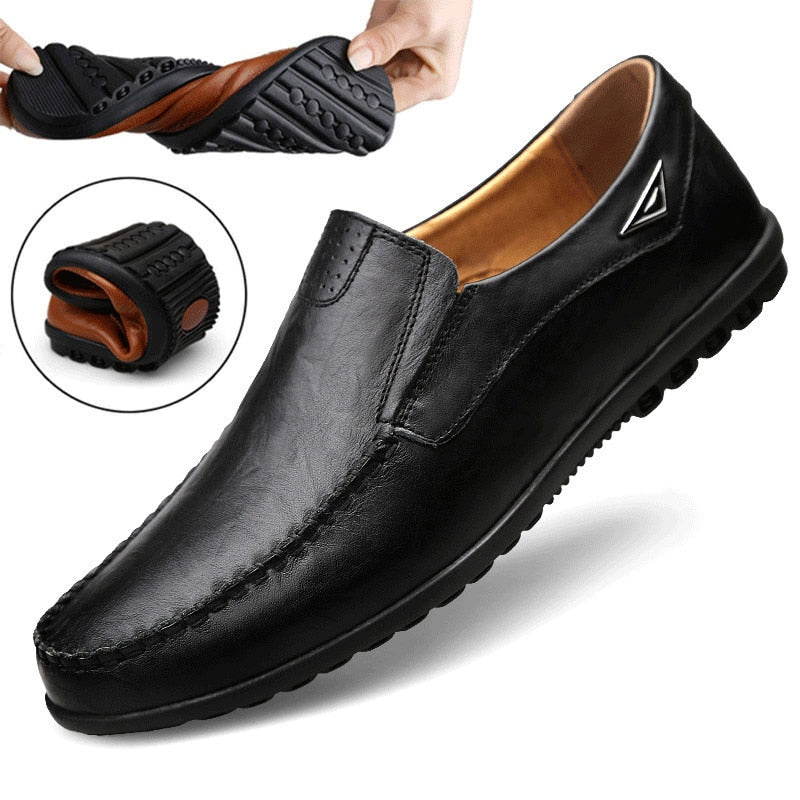 DM70 Genuine Leather Men Casual Shoes Luxury Brand Mens Loafers Moccasins Breathable Slip on Black Driving Shoes Plus Size 38-47