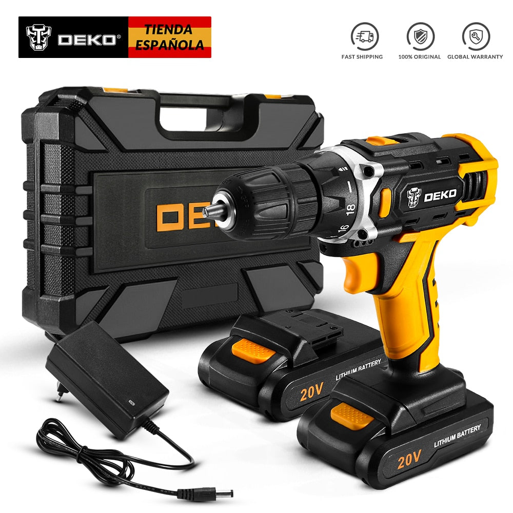 DEKO New Sharker 20V Cordless Drill Electric Screwdriver Mini Wireless Power Driver DC Lithium-Ion Battery 3/8-Inch 2 Speed