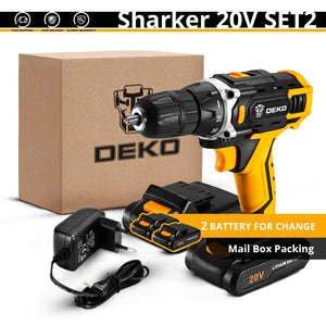 DEKO New Sharker 20V Cordless Drill Electric Screwdriver Mini Wireless Power Driver DC Lithium-Ion Battery 3/8-Inch 2 Speed