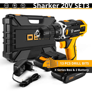 DEKO New Sharker 20V Cordless Drill Electric Screwdriver Mini Wireless Power Driver DC Lithium-Ion Battery 3/8-Inch 2 Speed