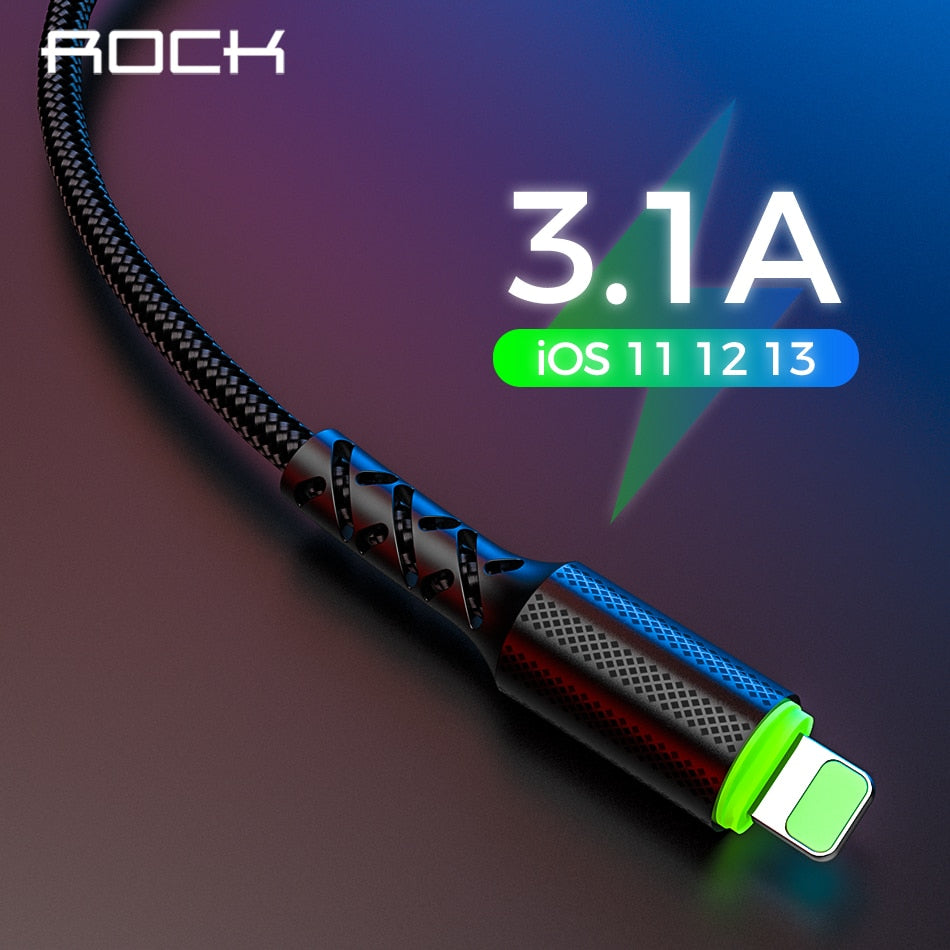 ROCK LED lighting Charger Cable For iPhone 11 Pro Max X XR XS 8 7 6 6s 5 5s iPad Fast Charging Cable Mobile Phone Data Wire Cord