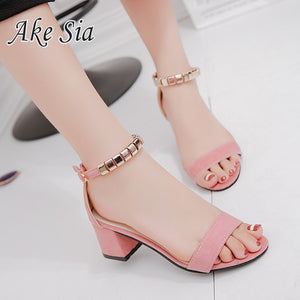 metal String Bead Summer Women Sandals Open Toe shoes Women's Sandles Square heel Women Shoes Korean Style Gladiator Shoes