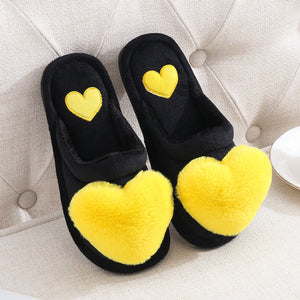 Cute Women Slippers Love Heart Cotton Slippers Winter Fur Slides Ladies Home Furry Slippers Warm Indoor House Shoes