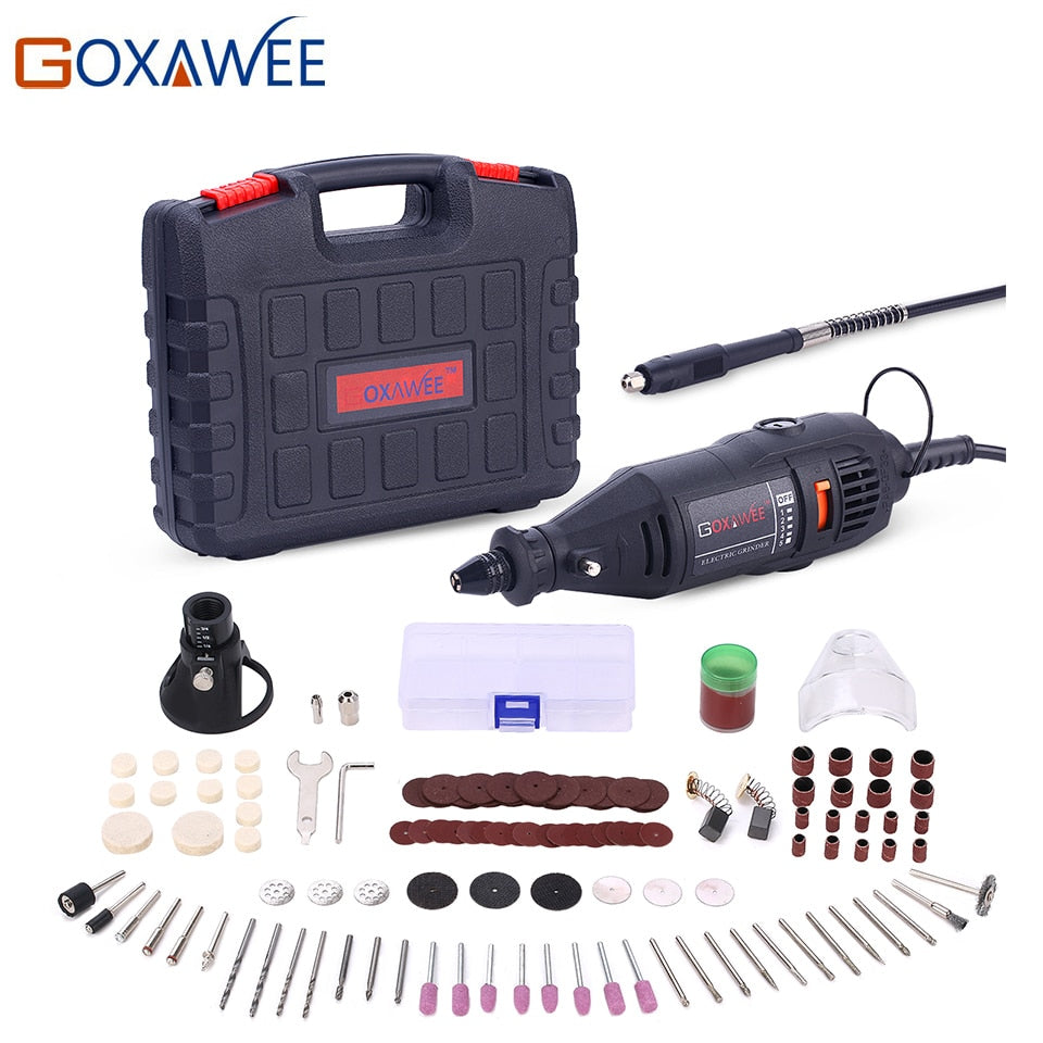 GOXAWEE 110V 220V Power Tools Electric Mini Drill with 0.3-3.2mm Universal Chuck & Shiled Rotary Tools Kit For Dremel 3000 4000