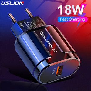 USLION Quick Charge QC 3.0 USB US EU Charger Universal Mobile Phone Charger Wall Fast Charging Adapter For iPhone Samsung Xiaomi