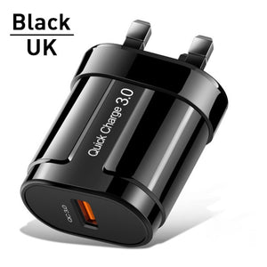 USLION Quick Charge QC 3.0 USB US EU Charger Universal Mobile Phone Charger Wall Fast Charging Adapter For iPhone Samsung Xiaomi