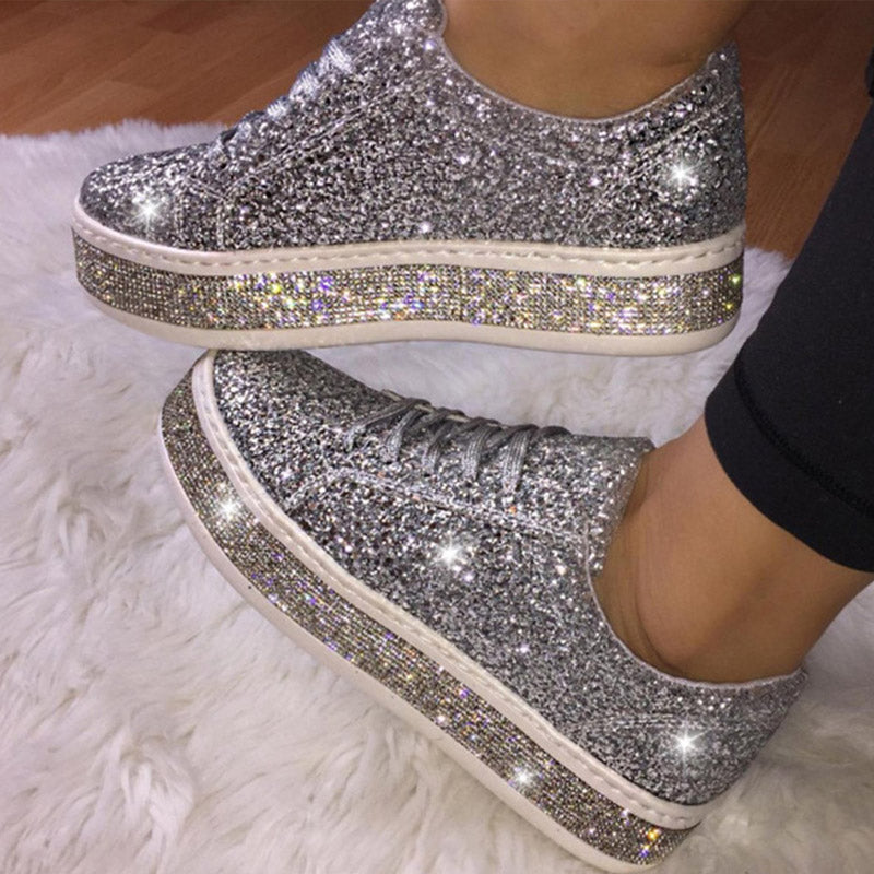 Women Glitter Sneakers Bling Flats Woman Spring New Casual Ladies Vulcanized Shoes Female Comfort Lace Up Fashion Shoes