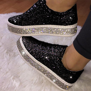Women Glitter Sneakers Bling Flats Woman Spring New Casual Ladies Vulcanized Shoes Female Comfort Lace Up Fashion Shoes