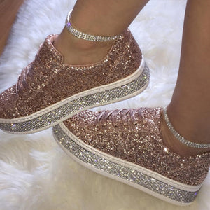 Women Glitter Sneakers Bling Flats Woman Spring New Casual Ladies Vulcanized Shoes Female Comfort Lace Up Fashion Shoes