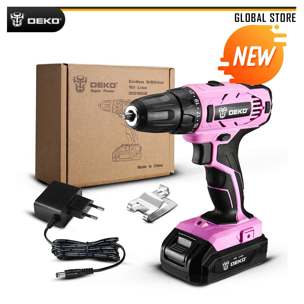 DEKO GCD16DU5/GCD16DU6 16V Max Electric Screwdriver Cordless Drill Mini Wireless Power Driver DC Lithium-Ion Battery 2-Speed