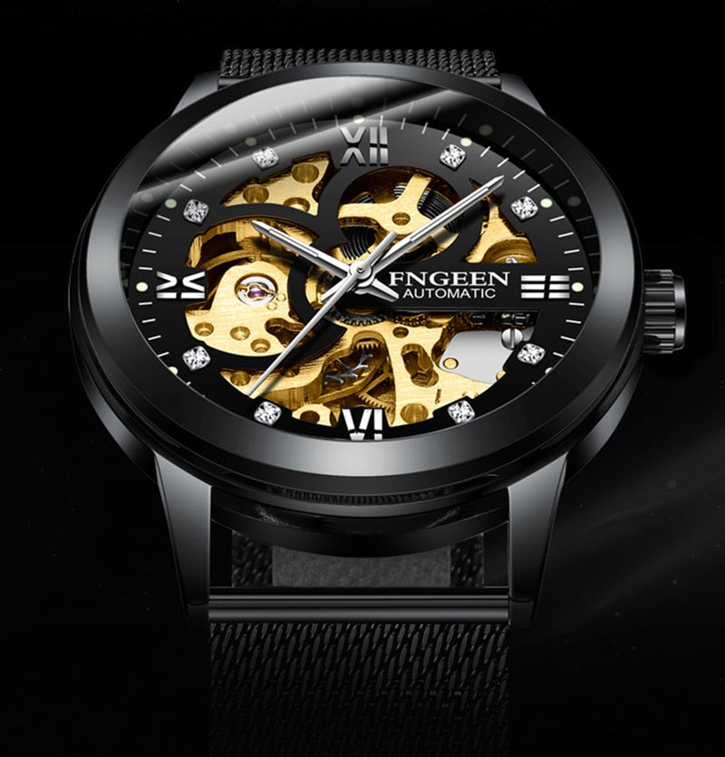 FNGEEN Top Brand Luxury Sport Mechanical Watch Luxury Golden Watch Mens Watches  Montre Homme Clock Men Automatic Skeleton Watch