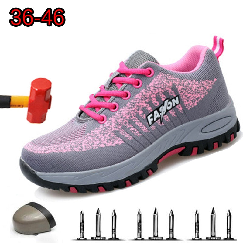 Steel Toe Work Women Work Boots For Mesh Women Lightweight Breathable Anti-smashing Non-slip Protective Safety Shoes SIZE-40