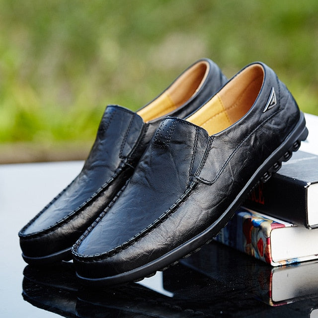 DM70 Genuine Leather Men Casual Shoes Luxury Brand Mens Loafers Moccasins Breathable Slip on Black Driving Shoes Plus Size 38-47