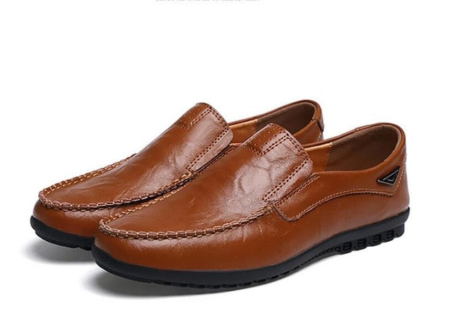 DM70 Genuine Leather Men Casual Shoes Luxury Brand Mens Loafers Moccasins Breathable Slip on Black Driving Shoes Plus Size 38-47