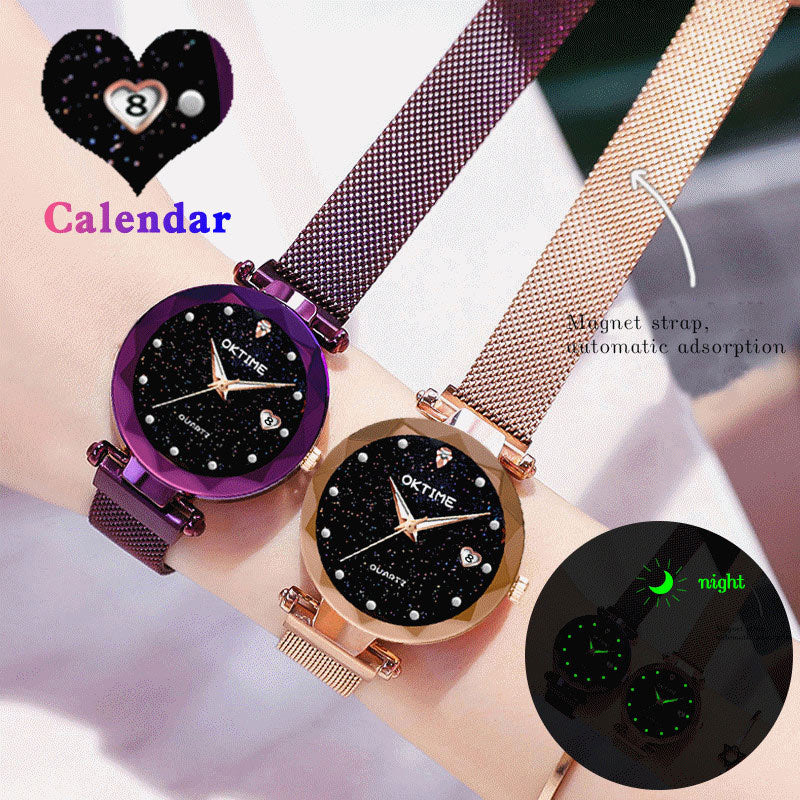 New Top Band Women's Wristwatch Noble Quartz Watch  Magnetic Strap Starry Round Dial Wrist Watches For Business Traveling