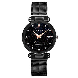 New Top Band Women's Wristwatch Noble Quartz Watch  Magnetic Strap Starry Round Dial Wrist Watches For Business Traveling