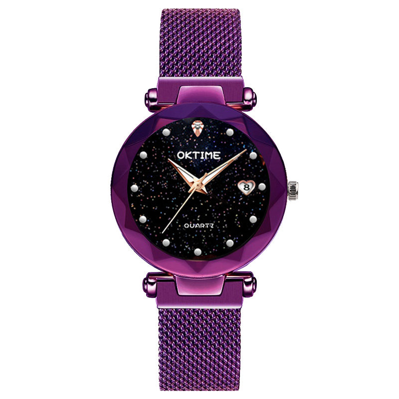 New Top Band Women's Wristwatch Noble Quartz Watch  Magnetic Strap Starry Round Dial Wrist Watches For Business Traveling