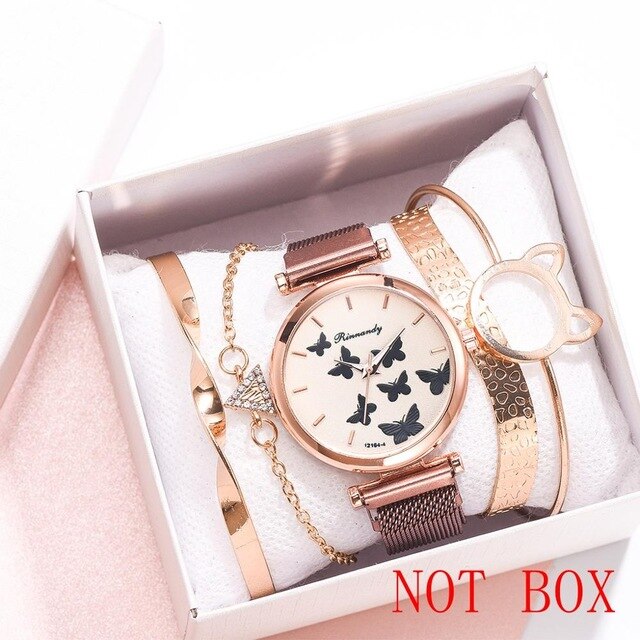 5 Pcs Orologio con Il Braccialetto Delle Donne di Lusso Orologio da Polso di Modo Del Braccialetto Delle Signore Vestito Orologio da Polso Elegante Orologio Regalo Relogio