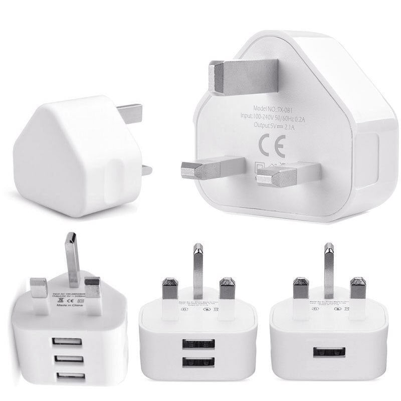 Universal 1/2/3-Port USB UK Plug 3 Pin Wall Charger Adapter with 1/2/3 USB Ports Travel Charger Charging for Phone X Samsung S9